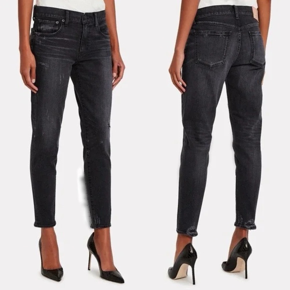 Moussy Size 26 Black Skinny Jeans 100% Cotton Mid Rise Raw Hem Ankle Denim